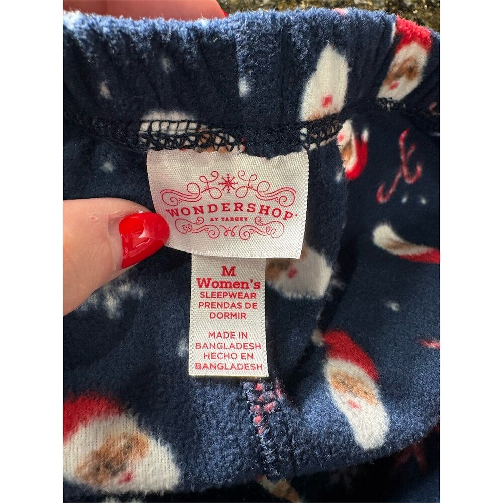 WonderShop Womens Pajama Pants Size M Navy Blue Santa Snowflake Print Cozy - Picture 3 of 5